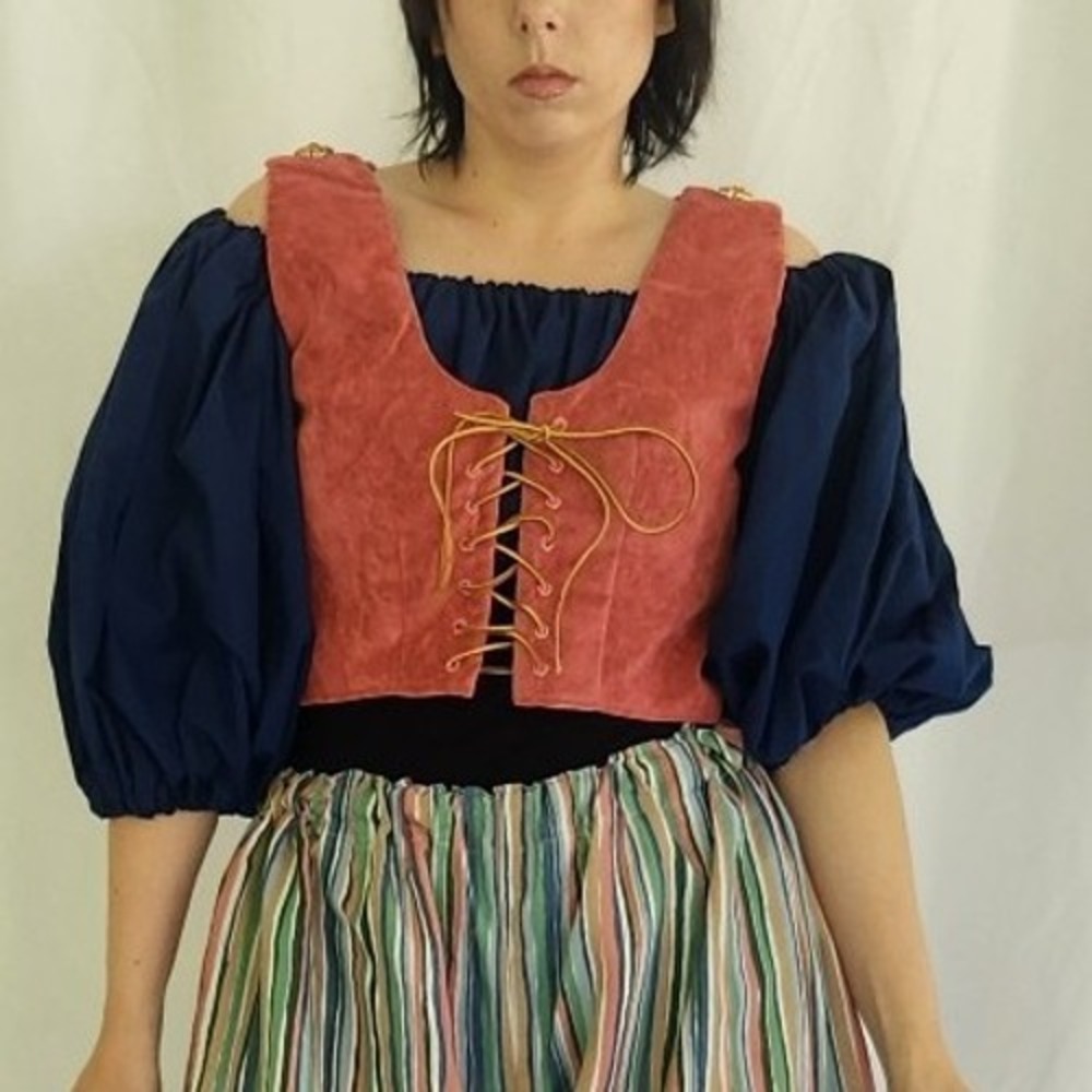 Vintage Home Made Pink‎ Lace Up Renaissance Fair Top